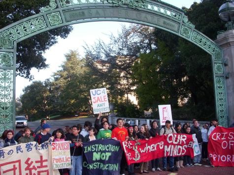 Protestors at Sather Gate on March 4, 2010.