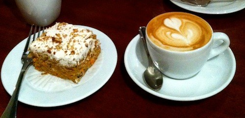 Carrot cake and cappuccino at Timeless Coffee