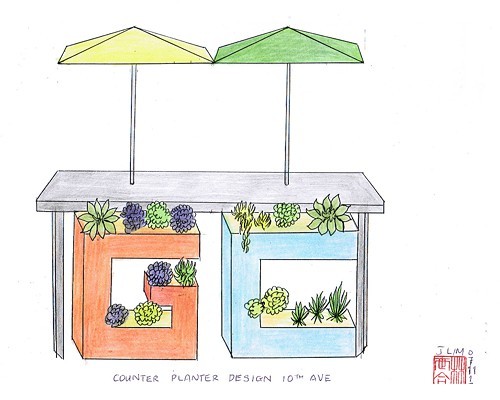 A drawing of Lims letterbox planters.