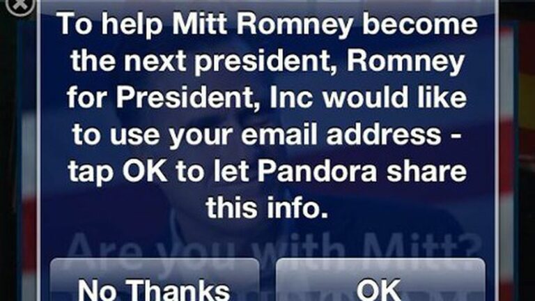 Oakland’s Pandora Asks Listeners to Share Their Emails with Romney
