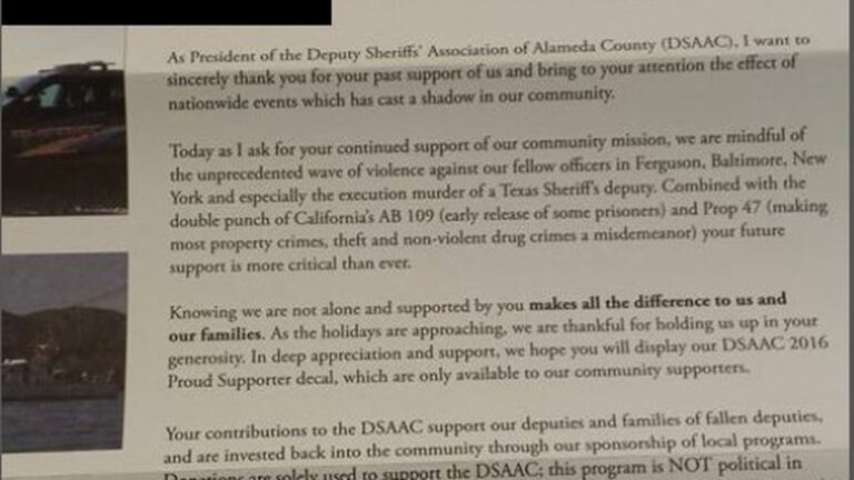 Alameda County Sheriff’s Union Asks for Money to Fight Bogus ‘Wave of Violence’ Against Police