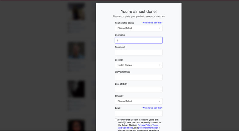 ashley madison create an account